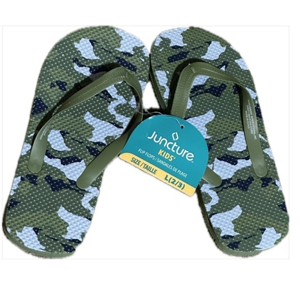 Juncture Kids Green Camouflage Flip Flops size Large (2/3)